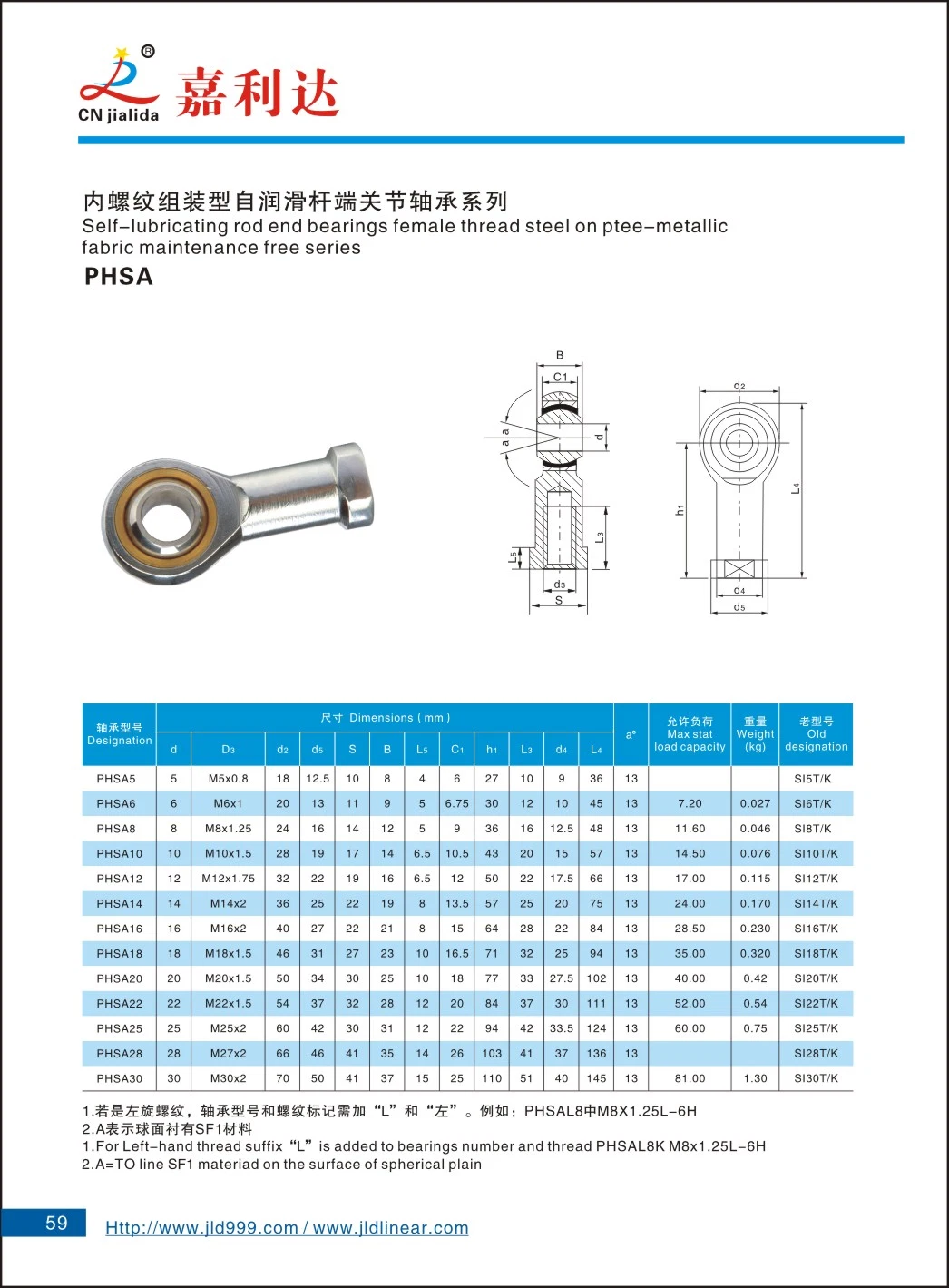 China Factory Heim Rose Ball Joint Bearing/ Spherical Plain Rod End Bearing Right/Left Thread (PHS/POS/SITK/SATK/NHS/NOS) for Machine/3D Printer/Auto Parts